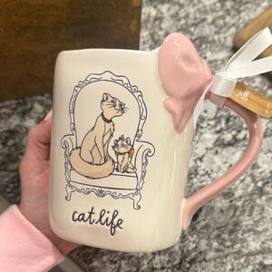 Rae Dunn Cat Life Mug with Pink Bow Handle